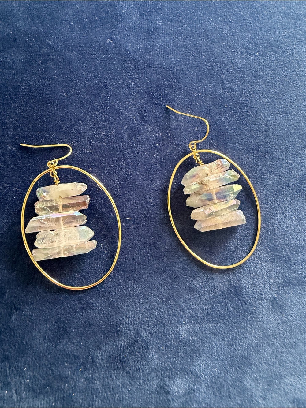 Source Unknown Gold Hoop Earrings with Iridescent Crystal Stack
